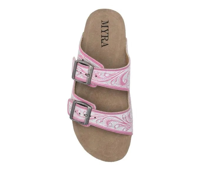 Myra Bag: S-10231 "Blossom Glimmer Hand-Tooled Sandals"