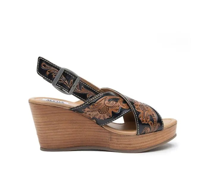 Myra Bag: S-10233 "Flower Ridge Hand Tooled Wedge Shoes"