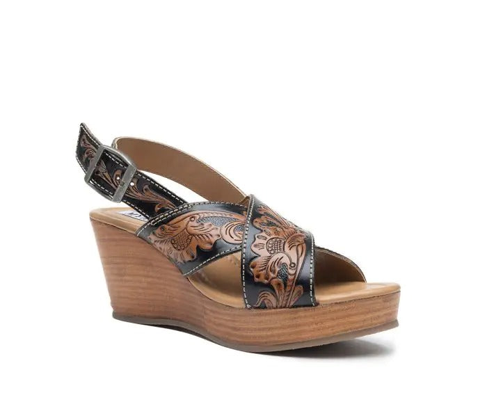 Myra Bag: S-10233 "Flower Ridge Hand Tooled Wedge Shoes"