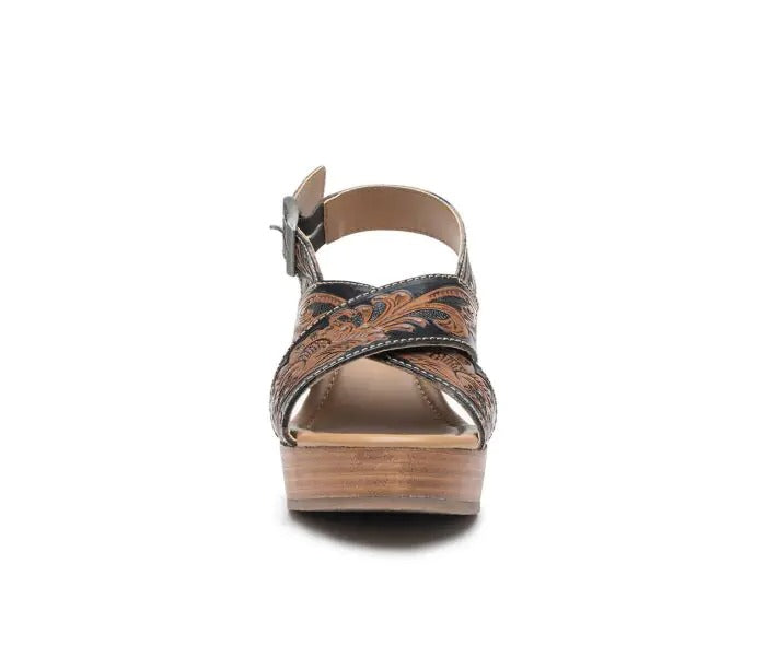 Myra Bag: S-10233 "Flower Ridge Hand Tooled Wedge Shoes"