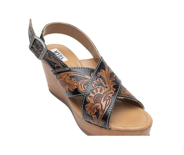 Myra Bag: S-10233 "Flower Ridge Hand Tooled Wedge Shoes"