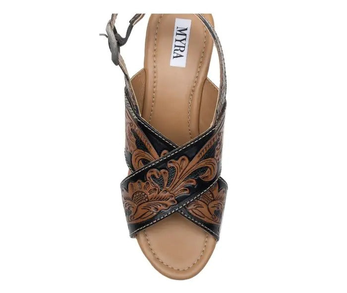 Myra Bag: S-10233 "Flower Ridge Hand Tooled Wedge Shoes"