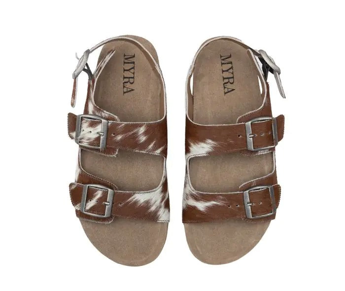 Myra Bag: S-10238 "Mountain Path Leather Sandals in Brown & Light Hair-on Hide"