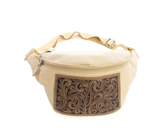 Myra Bag: S-10698 "Glorietta Hand-Tooled Leather Fanny Pack Bag"