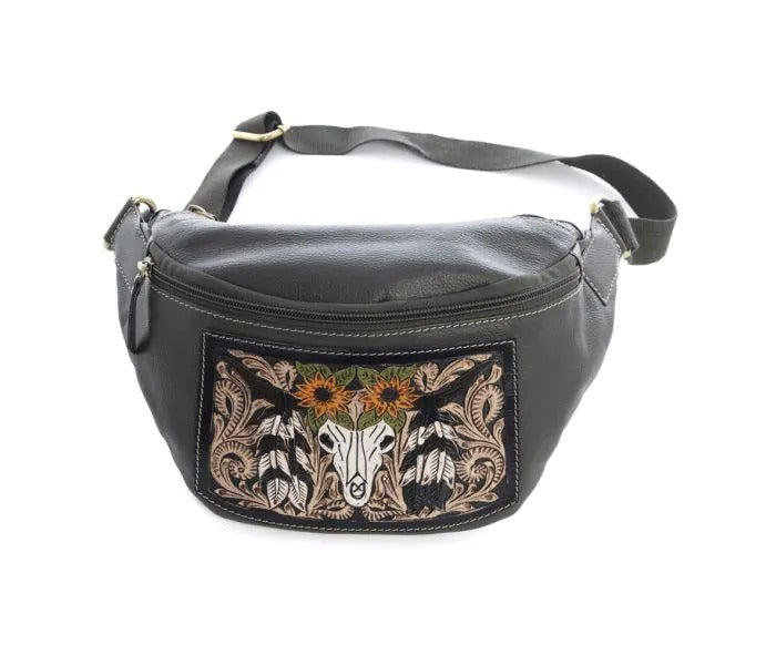 Myra Bag: S-10699 "Midnight Herd Hand-Tooled Leather Fanny Pack Bag"