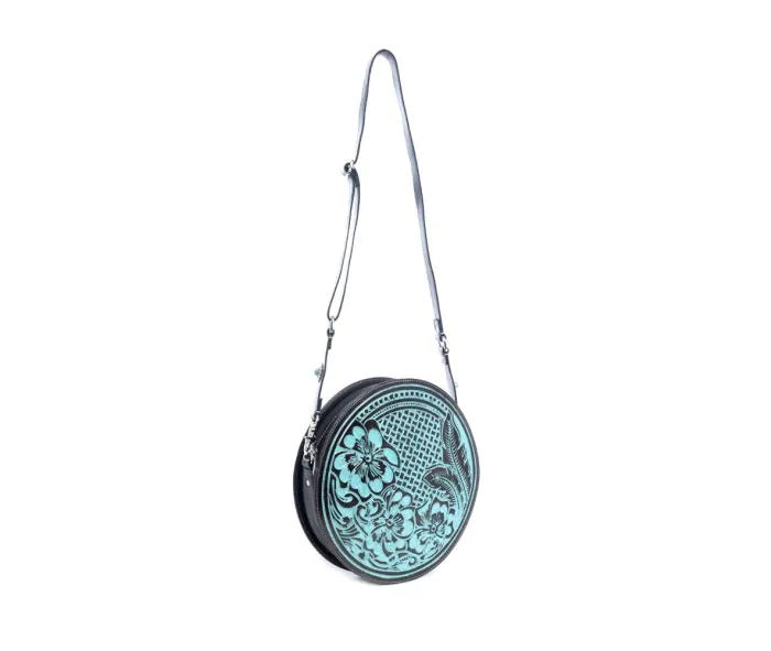 Myra Bag: S-10715 "Pinetop Canyon Hand-Tooled Leather Round Bag"