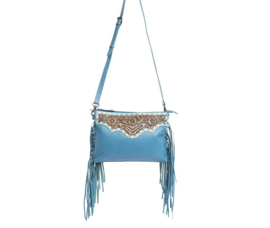 Myra Bag: S-10722 "Chaparral Ridge Hand-Tooled Shoulder Bag in River Blue"