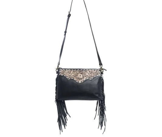 Myra Bag: S-10723 "Chaparral Ridge Hand-Tooled Shoulder Bag in Coal"