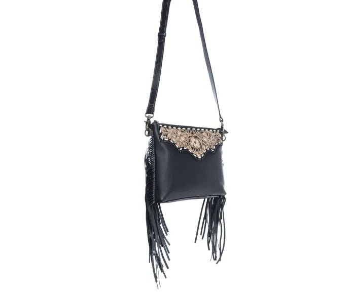 Myra Bag: S-10723 "Chaparral Ridge Hand-Tooled Shoulder Bag in Coal"