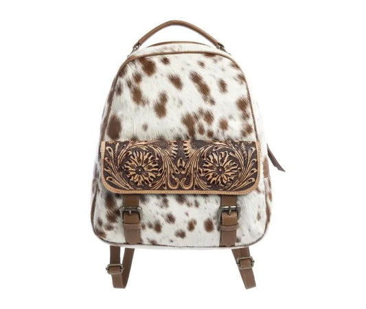 Myra Bag: S-10724 "La Jara Hand-Tooled Leather Hair-On Hide Backpack Bag"