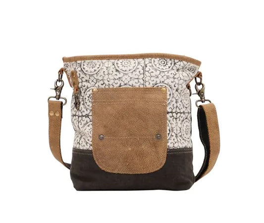 Myra Bag: S-1445 "Pivot Print Canvas & Leather Shoulder Bag"