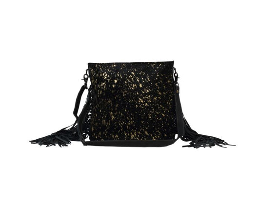 Myra Bag: S-2565 "BLACK SHIMMER LEATHER & HAIRON BAG"