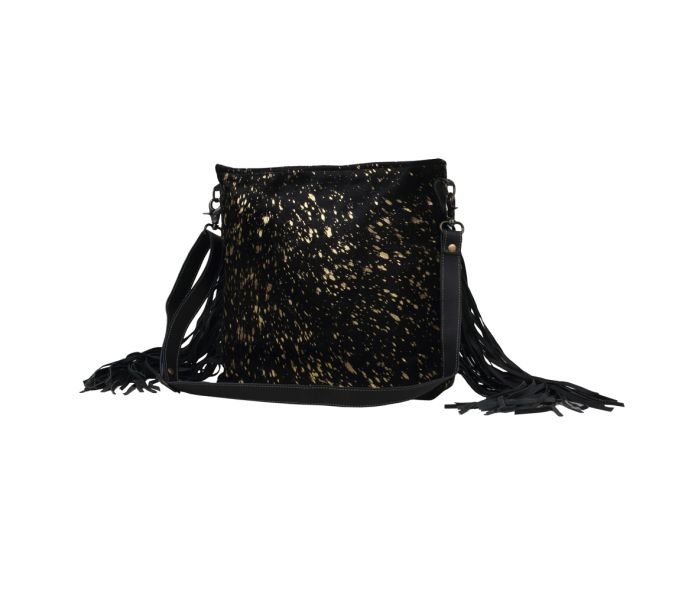 Myra Bag: S-2565 "BLACK SHIMMER LEATHER & HAIRON BAG"