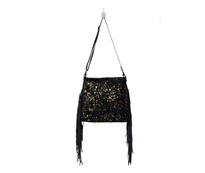 Myra Bag: S-2565 "BLACK SHIMMER LEATHER & HAIRON BAG"