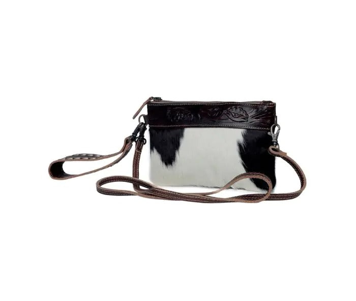 Myra Bag: S-3304 "Specked Hair-On Hide Belt Bag & Wristlet"