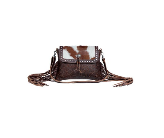 Myra Bag: S-3339 "Carved Blossoms Leather & Hair On Bag"