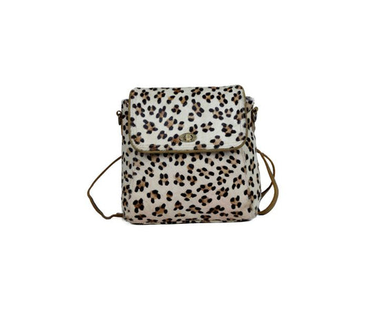 Myra Bag: S-3359 "Quaint Leopard Print Leather & Hair On Backpack"