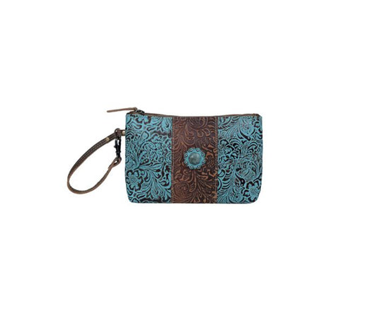 Myra Bag: S-3399 "Aqua Leather & Hair On Wristlet"