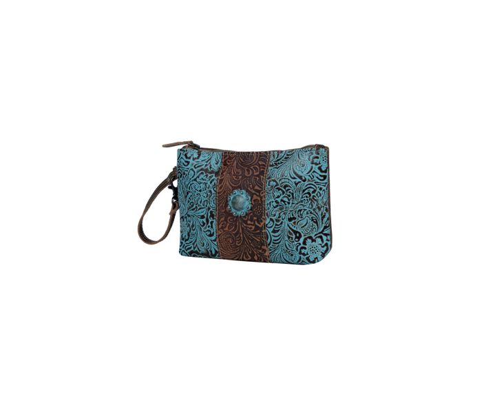 Myra Bag: S-3399 "Aqua Leather & Hair On Wristlet"