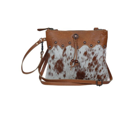 Myra Bag: S-3401 "Ornate Brown Leather & Hair On Bag"