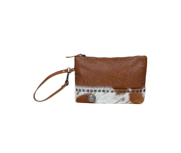 Myra Bag: S-3402 "Blossomy Affair Leather & Hair On Wristlet"