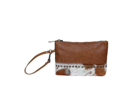 Myra Bag: S-3402 "Blossomy Affair Leather & Hair On Wristlet"