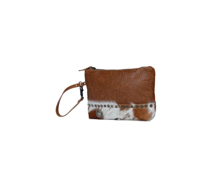 Myra Bag: S-3402 "Blossomy Affair Leather & Hair On Wristlet"