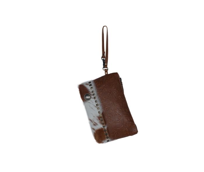 Myra Bag: S-3402 "Blossomy Affair Leather & Hair On Wristlet"