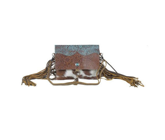 Myra Bag: S-3835 "Cerulean Vines Leather & Hair On Bag"