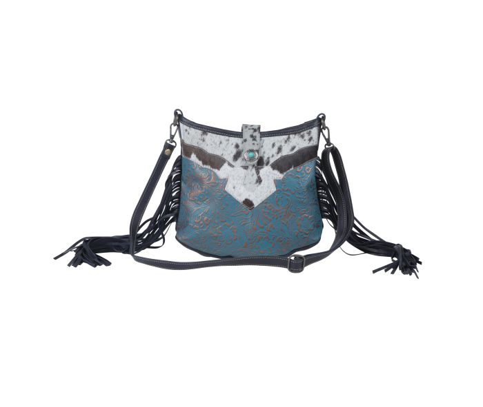 Myra Bag: S-3981 "Sapphire Vines Leather & Hair On Bag"