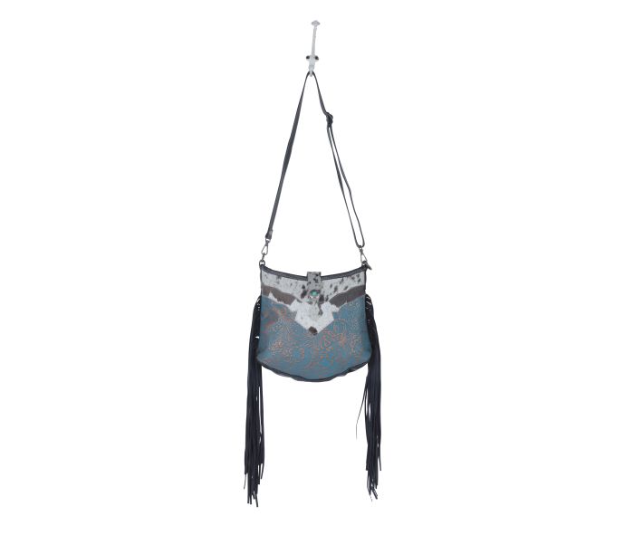 Myra Bag: S-3981 "Sapphire Vines Leather & Hair On Bag"