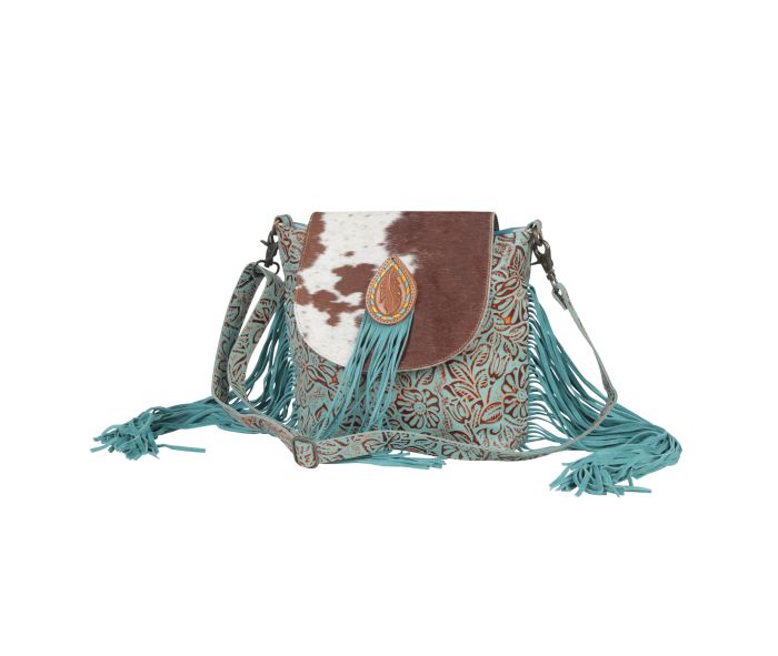 Myra Bag: S-4343 "Cyan Accenture Leather & Hair On Bag"