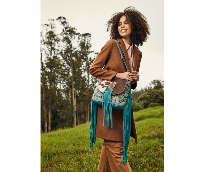 Myra Bag: S-4343 "Cyan Accenture Leather & Hair On Bag"