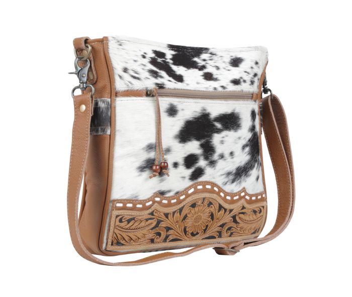 Myra Bag: S-5189 "Genetic Hand Tooled Leather & Hair On Bag"