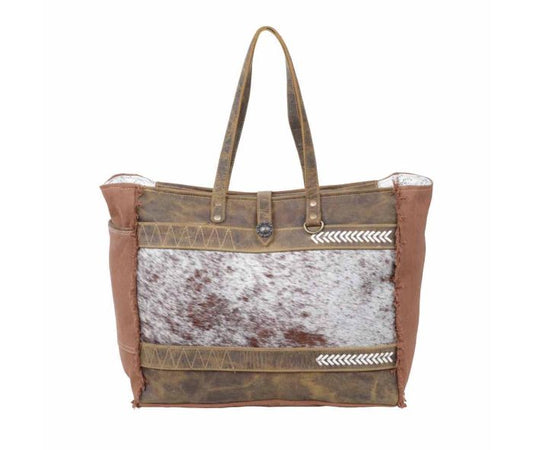 Myra Bag: S-5228 "Salt N Pepper Canvas & Hair On Weekender Bag"