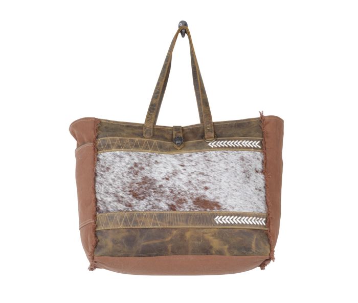 Myra Bag: S-5228 "Salt N Pepper Canvas & Hair On Weekender Bag"