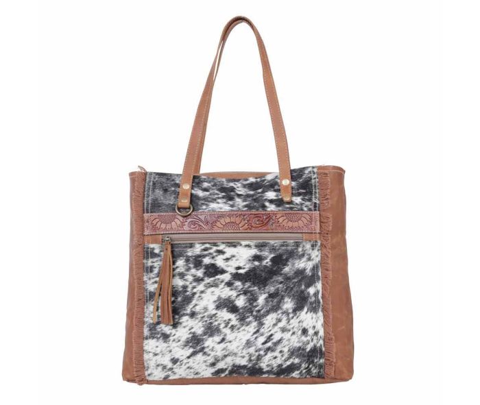 Myra Bag: S-5233 "Oakley Specks Canvas & Hair On Tote Bag"