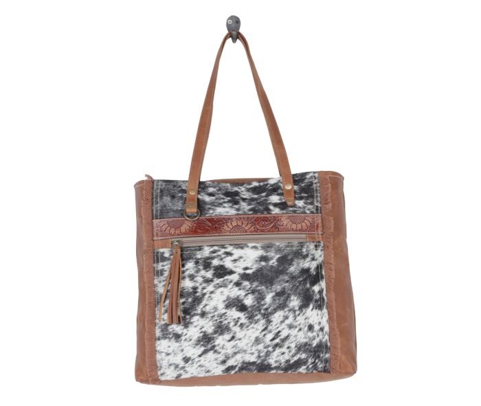 Myra Bag: S-5233 "Oakley Specks Canvas & Hair On Tote Bag"