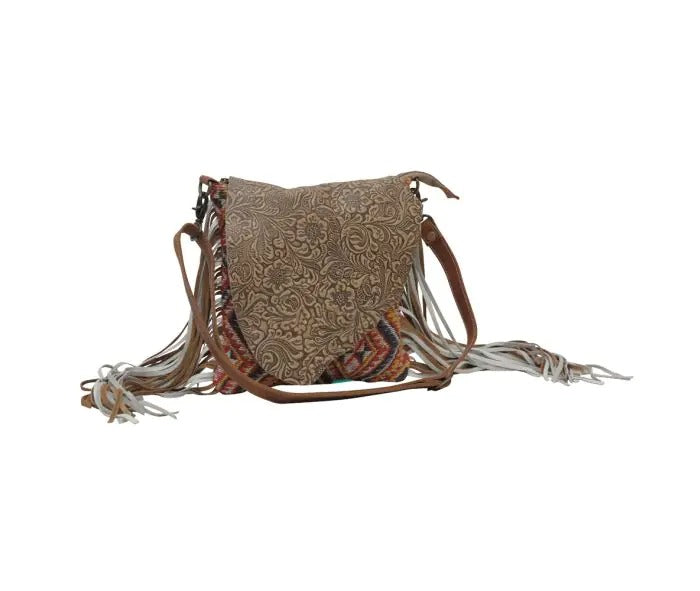 Myra Bag: S-5640 "Taupe Shape Fringed Concealed Carry Crossbody Bag"