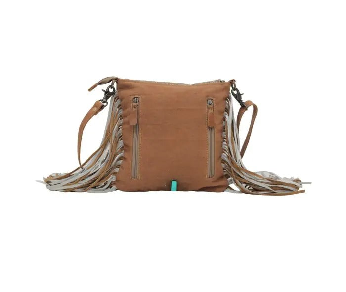 Myra Bag: S-5640 "Taupe Shape Fringed Concealed Carry Crossbody Bag"