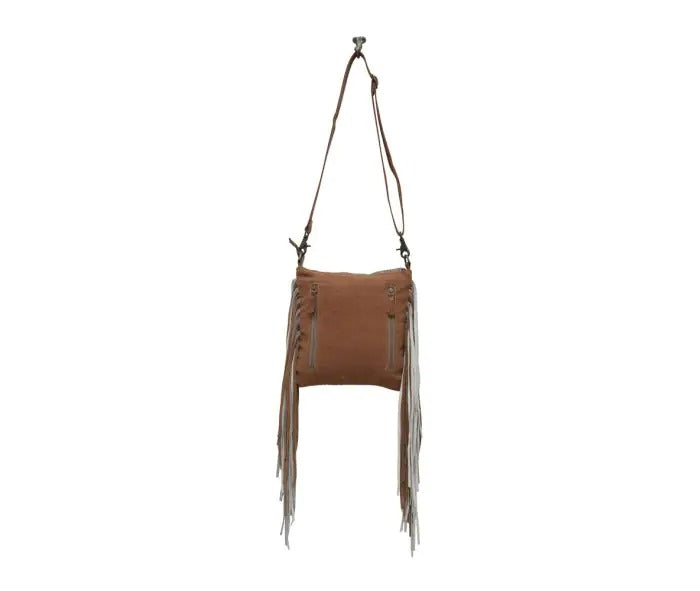 Myra Bag: S-5640 "Taupe Shape Fringed Concealed Carry Crossbody Bag"