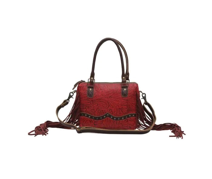 Myra Bag: S-5646 "Blood Currant Fringed Concealed Carry Shoulder Bag"