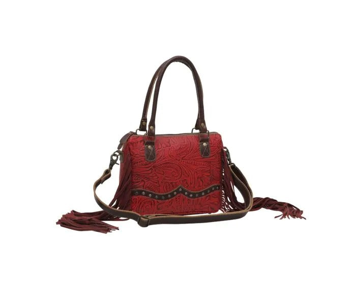 Myra Bag: S-5646 "Blood Currant Fringed Concealed Carry Shoulder Bag"