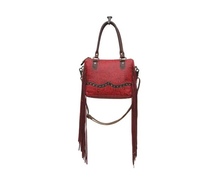 Myra Bag: S-5646 "Blood Currant Fringed Concealed Carry Shoulder Bag"