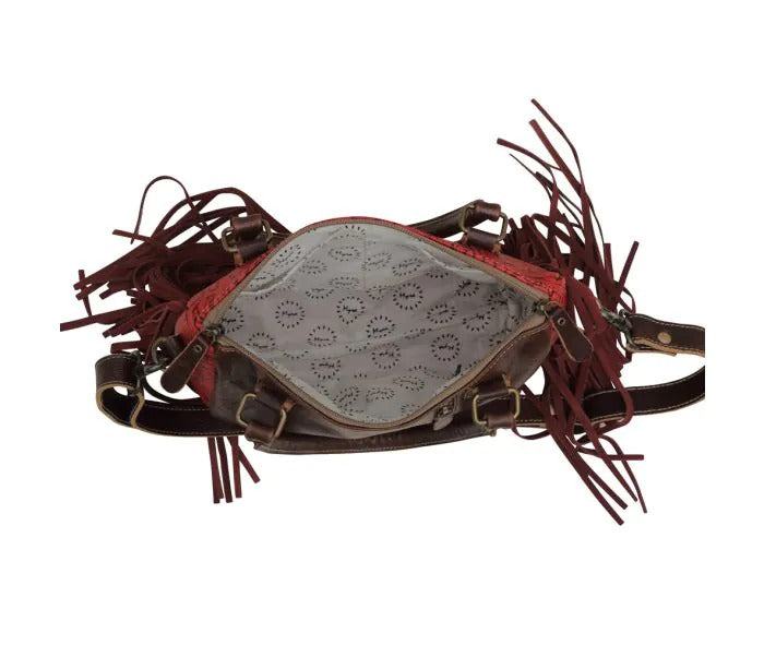 Myra Bag: S-5646 "Blood Currant Fringed Concealed Carry Shoulder Bag"