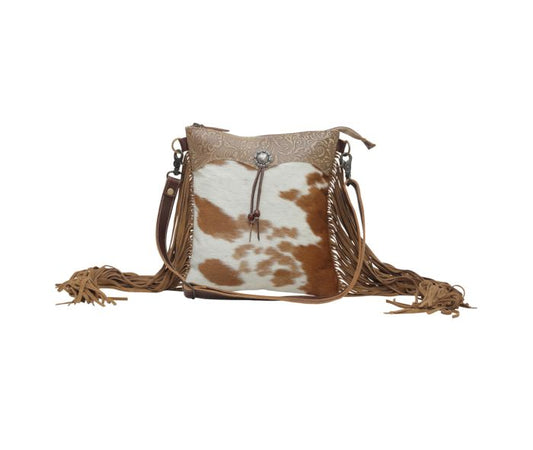 Myra Bag: S-5745 "Caramel Dash Leather & Hair On Crossbody Bag"