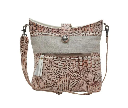 Myra Bag: S-6211 "Smokey Leather & Hair-On Shoulder Bag"