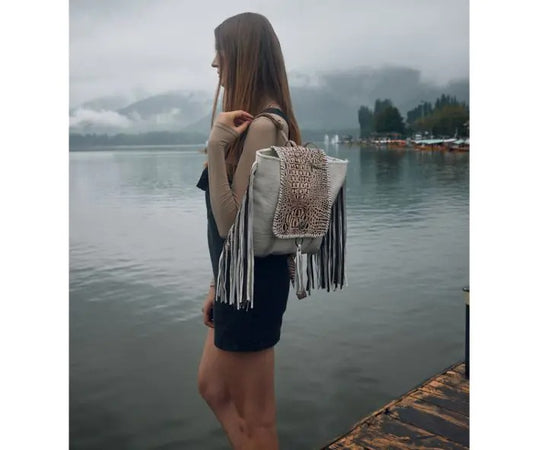 Myra Bag: S-6215 "Smokey Leather & Hair On Hide with Fringe Backpack Bag"