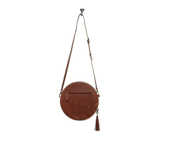 Myra Bag: S-6534 "Marigold Hand-Tooled Leather & Hair On Round Bag"