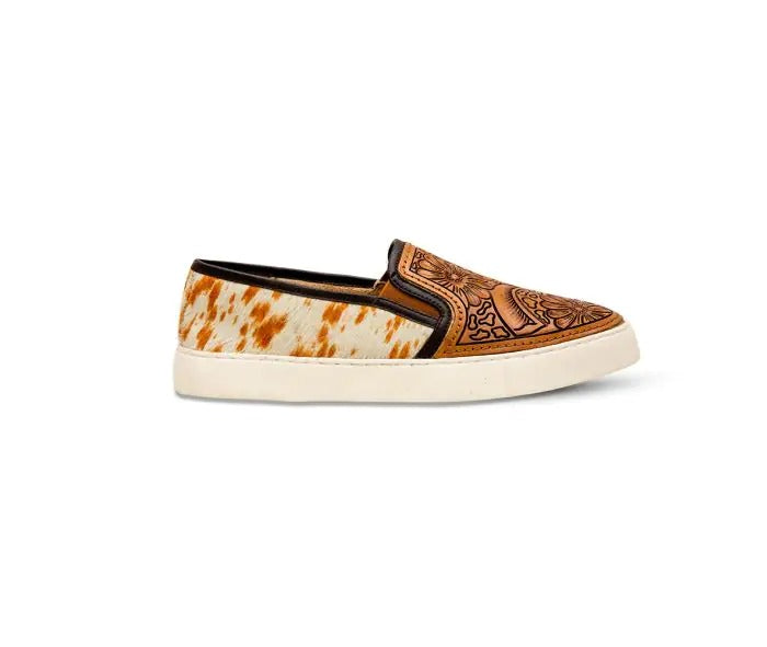 Myra Bag: S-6927 "Argun Western Hand-Tooled Slip-On Sneakers"